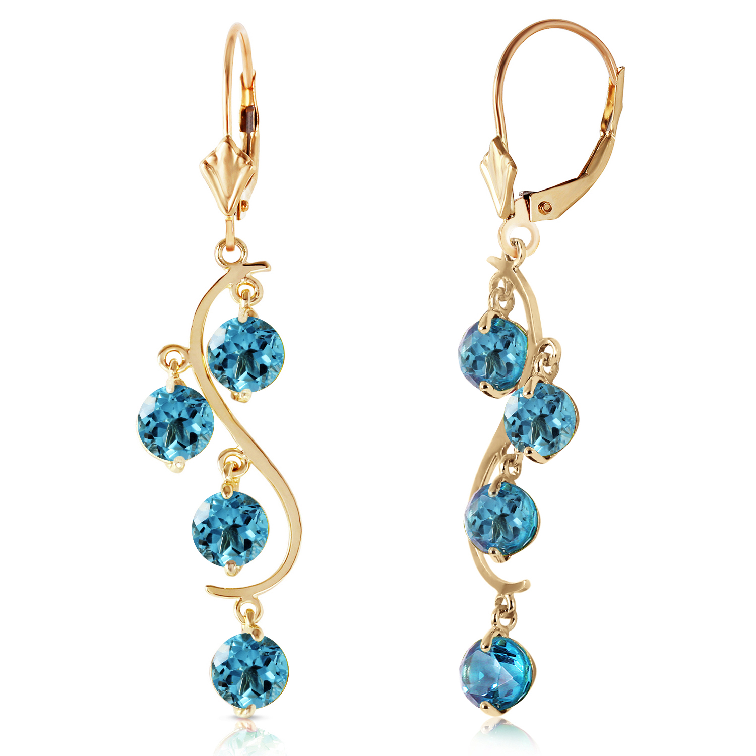 14k Gold Chandeliers Earring With Blue Topaz Yellow Gold 1492$
